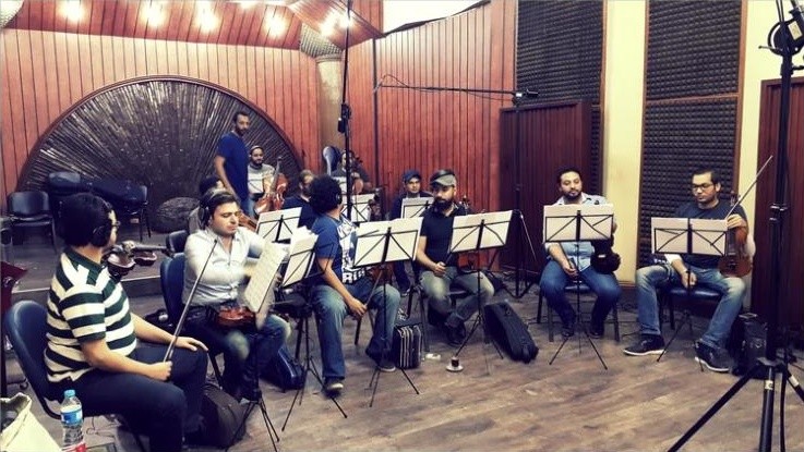 String section recording in the studio, Cairo